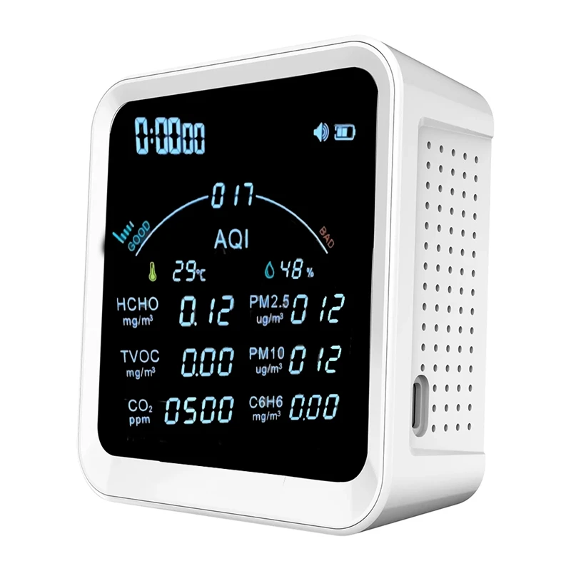 Портативный детектор CO2 HCHO H6C6 TVOC для контроля качества воздуха