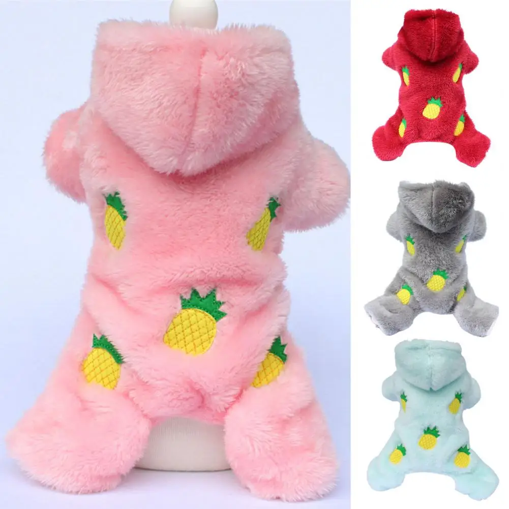 

Cute Dog Hoodie 4 Legged Stretchy Windproof Puppy Jacket Clear Printed Flannel Dog Pajamas Winter Supplies