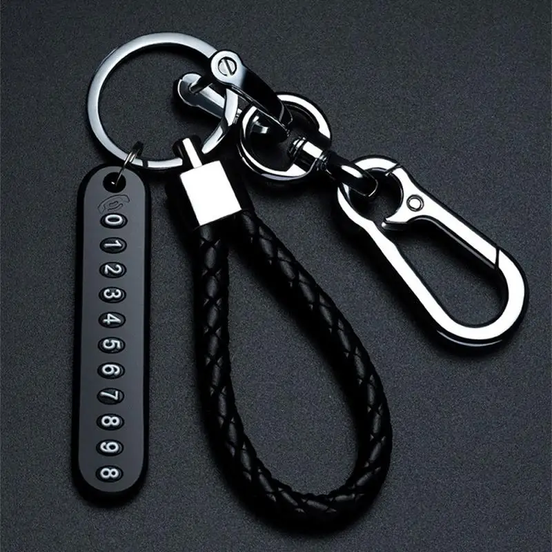 

Anti-Lost Car Key Pendant Split Rings Keychain Phone Number Card Keyring Auto Vehicle Lobster Clasp Key Chain Car Accessories