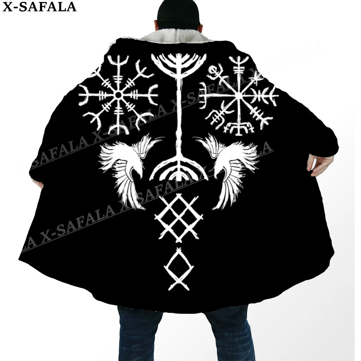Мужская ветрозащитная плащ с капюшоном и 3D-принтом в стиле викингов