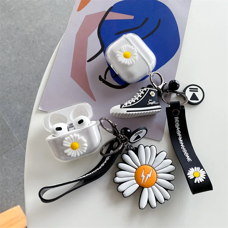 

Pretty Daisy Case for Airpods Cover for Apple Airpods 2nd 3th Bluetooth Earphone Air Pods Pro Box Clear TPU Protective Keychain