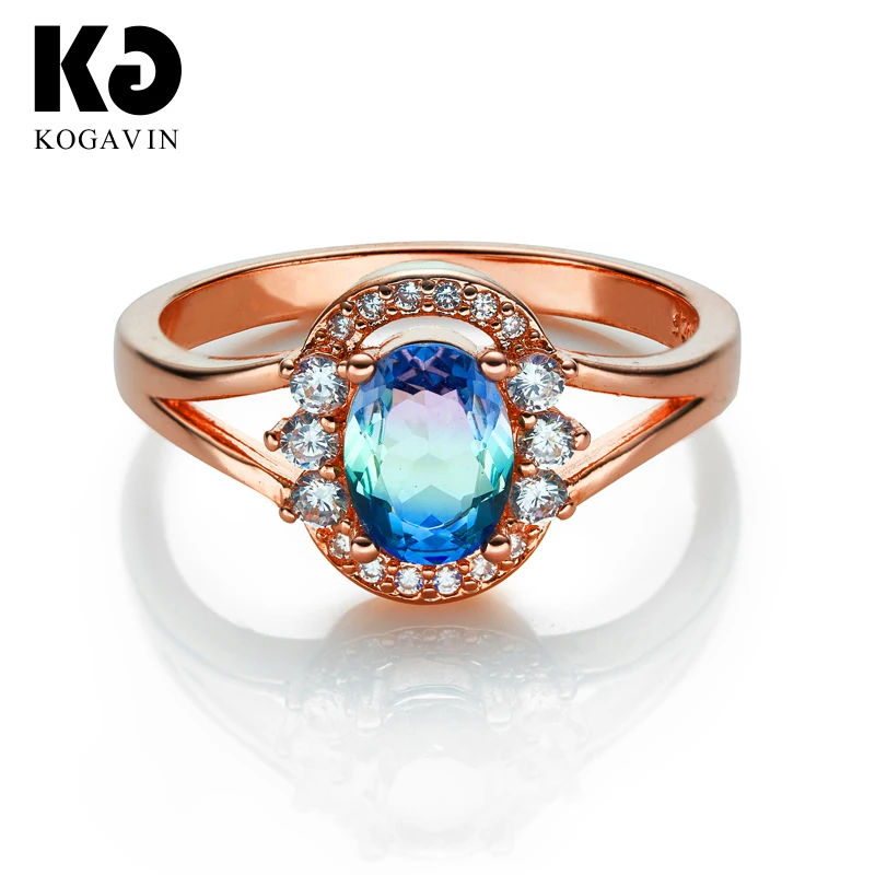 

KOGAVIN Rings For Women Crystal Crystal Rings anillos Blue Pink anillos mujer Ring Female Party Simple Design Wedding Rings