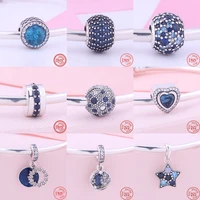 new 925 sterling silver blue series charm star moon big zircon sparkling beads fit original brand charms bracelets diy jewelry
