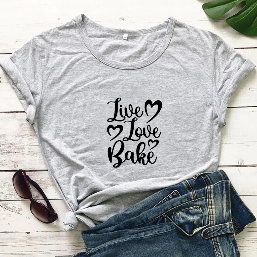 Футболка Live Love Bake женская персонализированная рубашка в стиле Харадзюку с