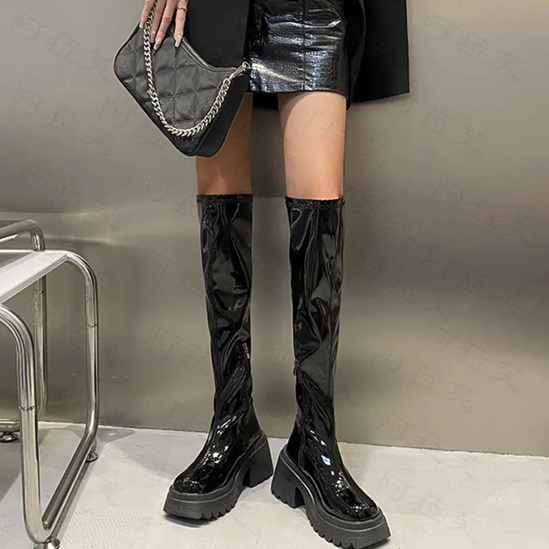 

Женские сапоги на платформе, высокие зимние сапоги на высоком каблуке, на молнии