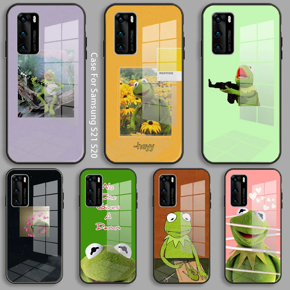 Черный стеклянный чехол для Samsung Galaxy S23 S22 S21 S20 S11 Ultra S10 S9 Plus Lite силиконовый чехол Kermit The Frog Funny Cute.