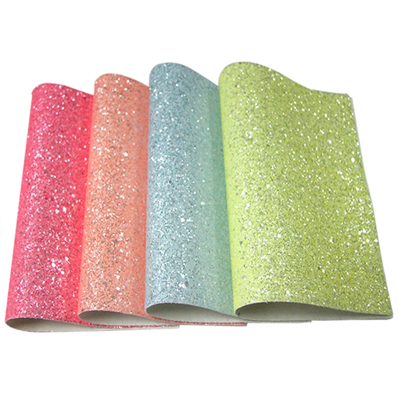 

Plain Design Shiny Sparkling Chunky Glitter Synthetic Leather Fabric Sheet for Making Shoe/Bag/Hair Bow/DIY Accessories