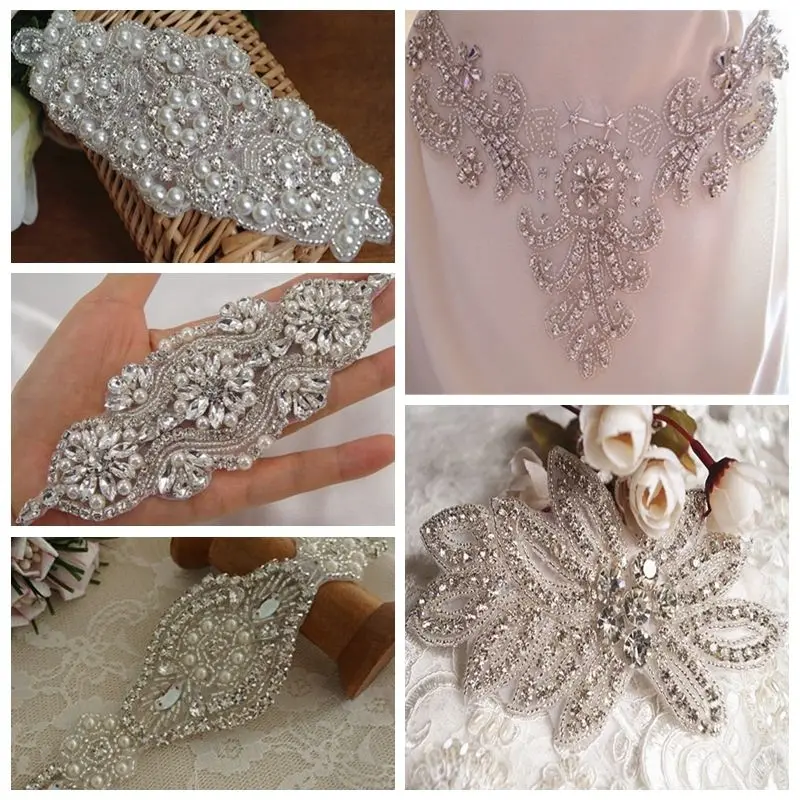 Аппликация JLZXSY ручной работы с серебряными кристаллами Стразы нашивка для