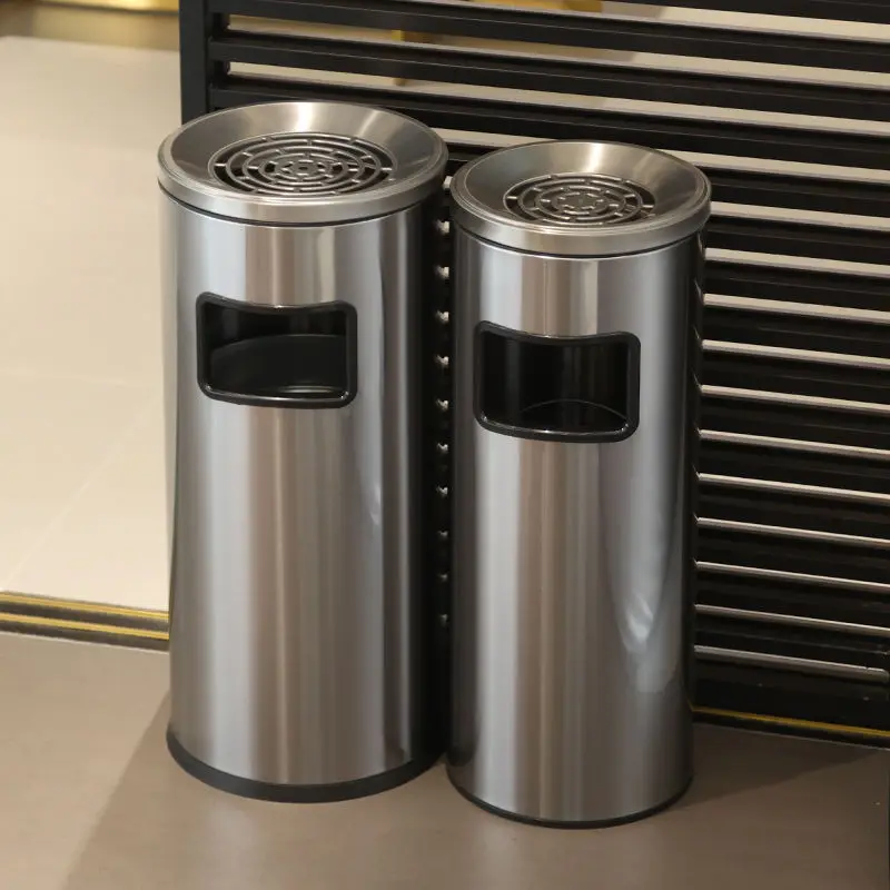 

Large Capacity Trash Can with Ashtray Stainless Steel Material Corridor Elevator Hall Mall Hotel Garbage Bins Waste Clean Bucket