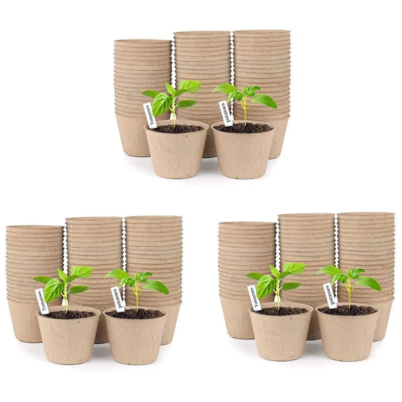 Peat Pots, 210 Pcs 4 Inch Plant Starting Pots With Drainage Holes Biodegradable Plants Pots With 60 Plant Labels