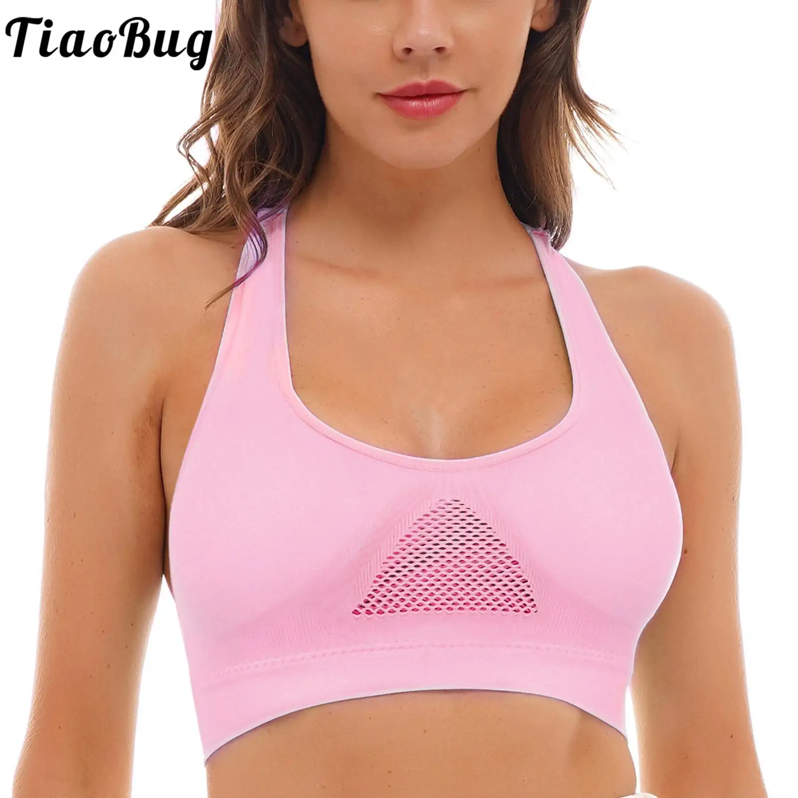 

Женские однотонные сетчатые майки Tiaobug для бега, мягкие нейлоновые спортивные топы, съемные бюстгальтеры с вкладышами, жилет для фитнеса, тр...