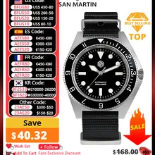 San Martin New 40mm Diving Watch NH35 Automatic Men Mechanical Wristwatch Sapphire Nylon Strap Full Luminous Waterproof 200m