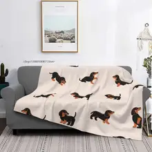 Cartoon Happy Dachshund Blankets Velvet Dog Lover Super Warm Throw Blankets for Car Sofa Couch Bed Rug (2)