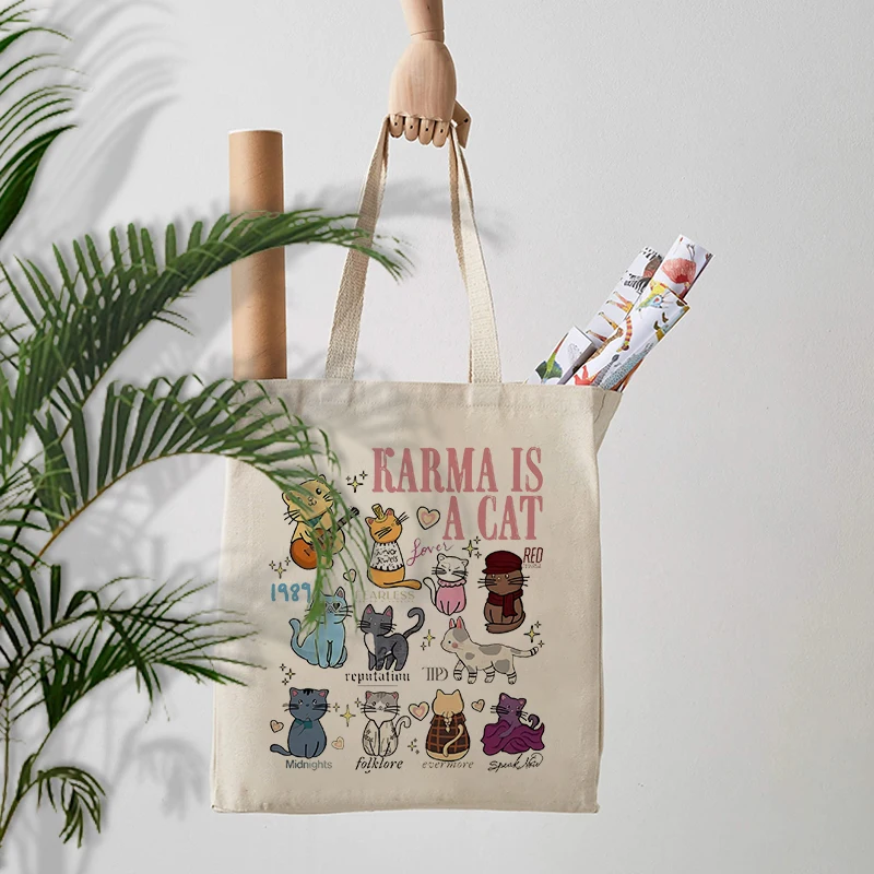 Swifitie Karma Is A Cat узор большая сумка Холщовая на плечо для путешествий каждый день