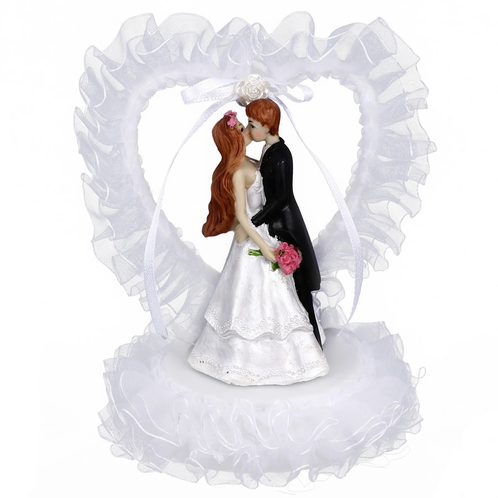 

bride groom figurines wedding cake topper party heart shaped cake topper party for valentines day wedding decor white