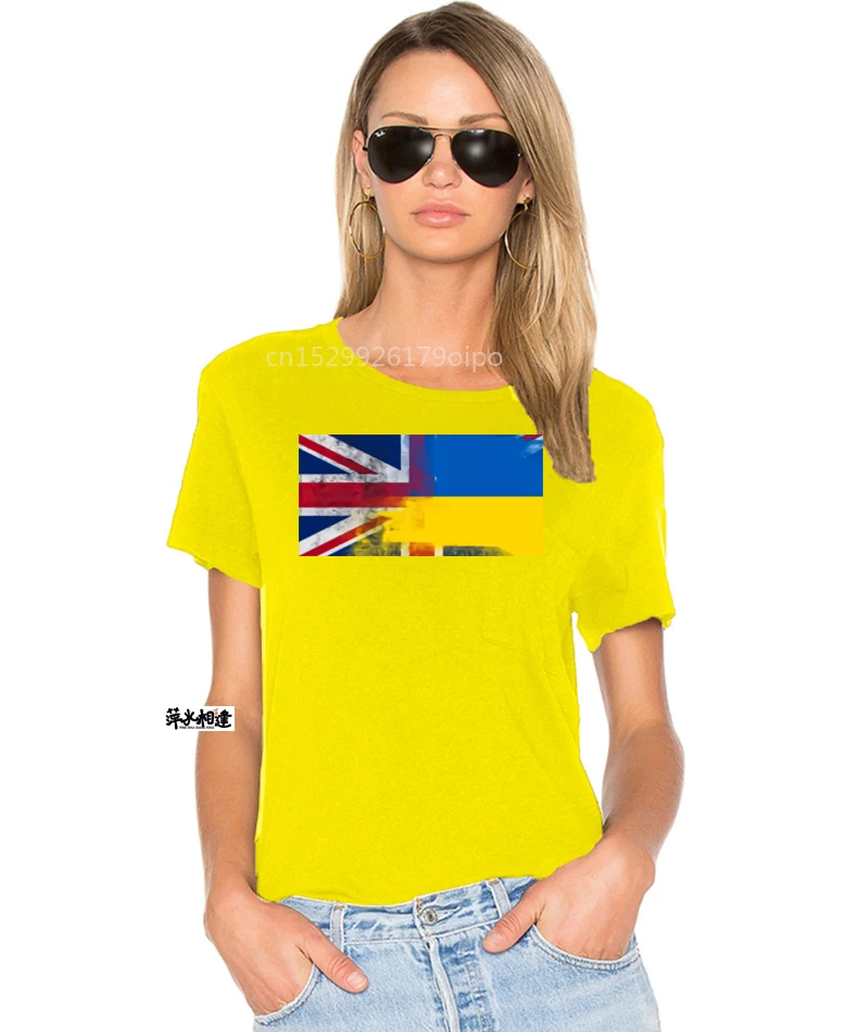 Футболка женская с принтом в виде флага Великобритании и Украины |