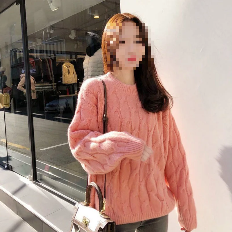 

Winter New Fashionable Knitted Sweater Student Loose And Thickened Round Neck Lazy Outerwear Bottom Top Female