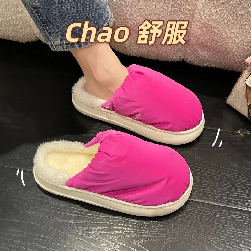 

Shoes Woman 2022 Massage Slippers Pantofle Med Platform Fur Flip Flops House New Plush Flat with fur Slides PU Rubber Short