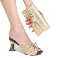 shoes and bags for nigerian wedding parties 2022 fashion lady summer slippers gold italian shoe and bag set for party in women