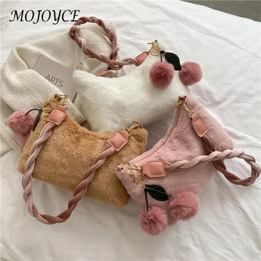 

Women Fashion Shoulder Bag Plush Solid Color Underarm Bag Ladies Casual Shoulder Bags Winter Decoration Supplies
