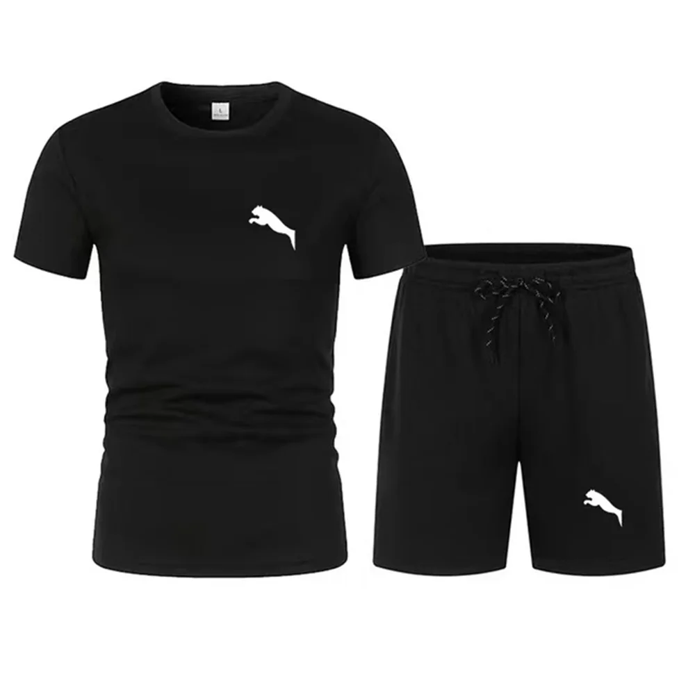 Модный мужской повседневный спортивный костюм с коротким рукавом комплект из