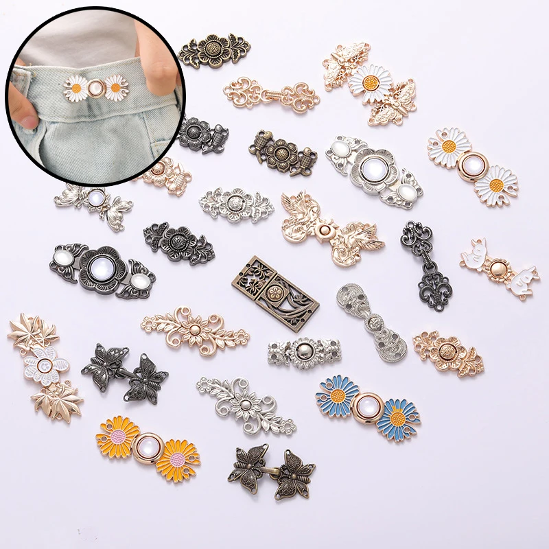 

Tighten Waist Button for Women Skirt Pants Jeans Adjustable Waist Clip Metal Pins Clothing Accessories DIY Retro Sewing Button