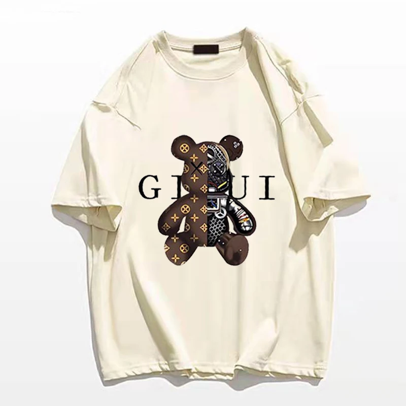 

Мужская футболка с коротким рукавом, однотонная Повседневная футболка с принтом медведя, лето 2023