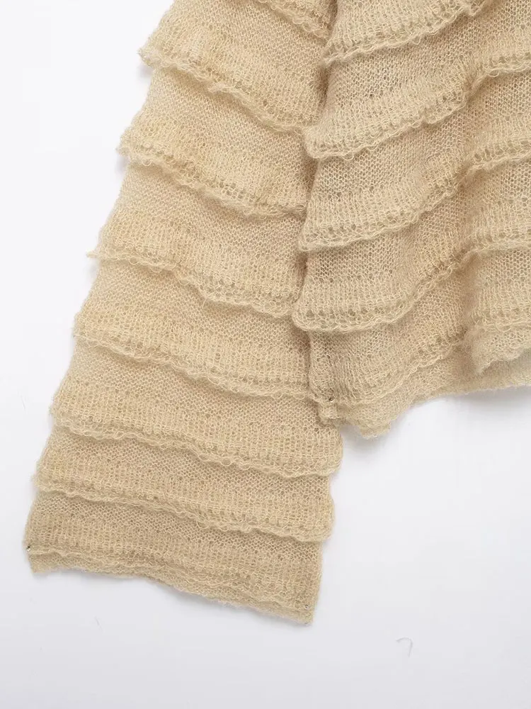 TRAF осенний женский модный многослойный декоративный полупрозрачный свитер