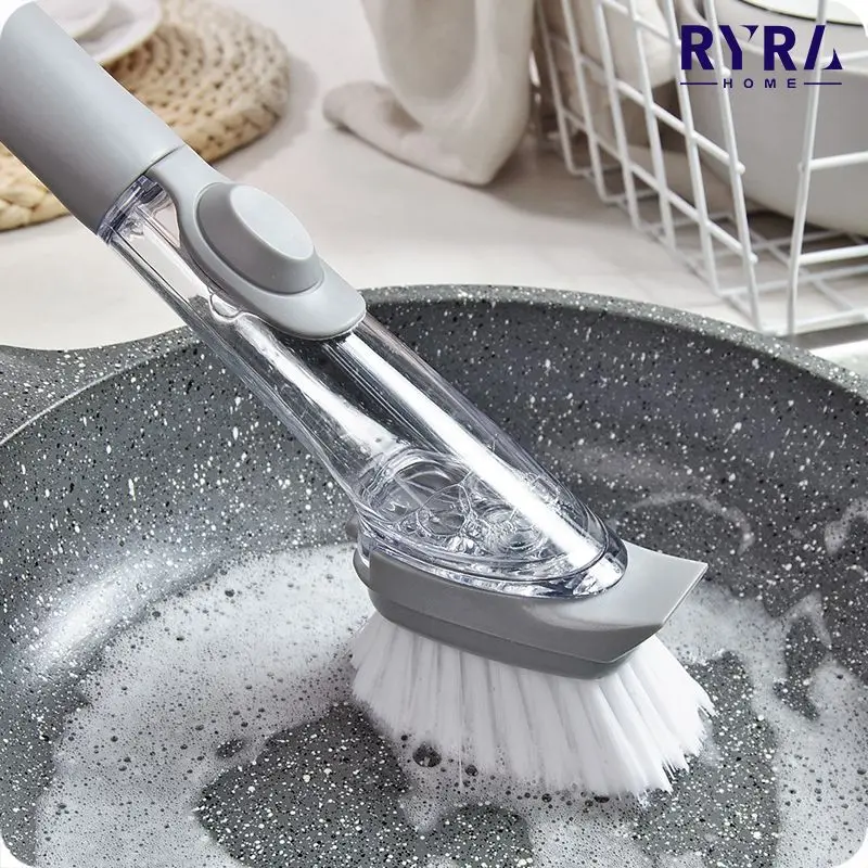 

Long Handle Cleaning Brush 2 In 1 Automatically Add Liquid Dispenser Sponge Brushes Removable Brush Kitchen Dishwashing Brush
