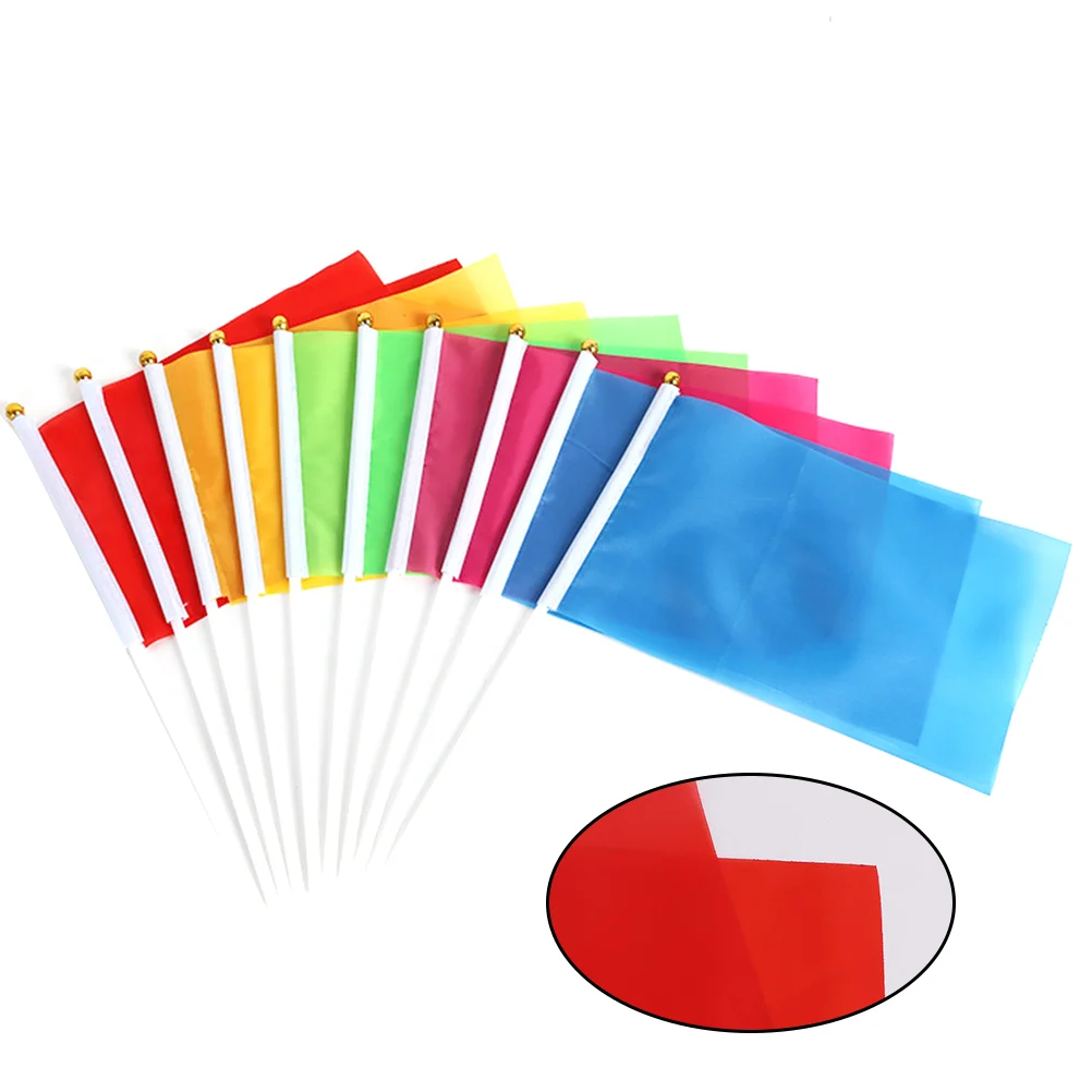 

Solid Color Square Handheld Mini Flag Banners With Poles Party Celebration Decoration Supplies