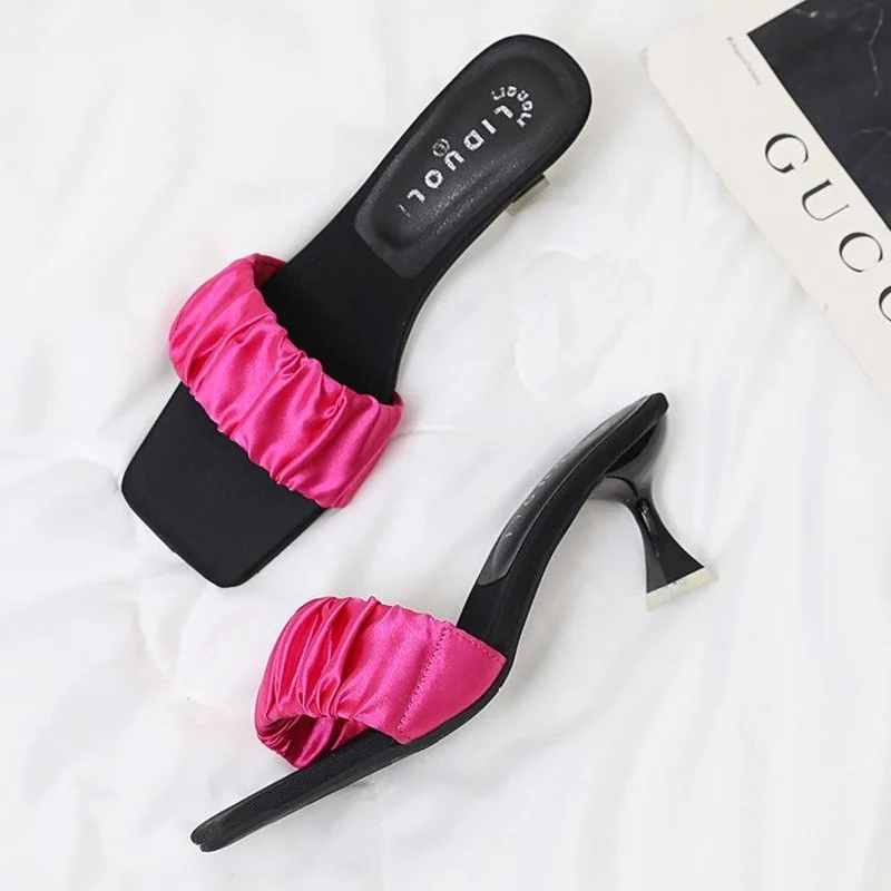 Fashion Women's Sandals Open Toe Party Stilettos Casual Sandals Slippers High Quality Sandals Pleated Multicolor Women's Shoes