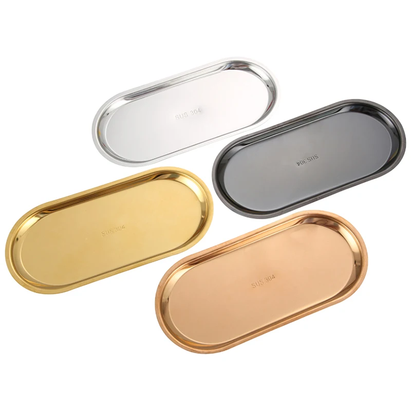 Stainless Steel Gold Storage Tray Fruit Sancks Jewelry Display Plate Oval  Serving Platter Kitchen Organizer Tools