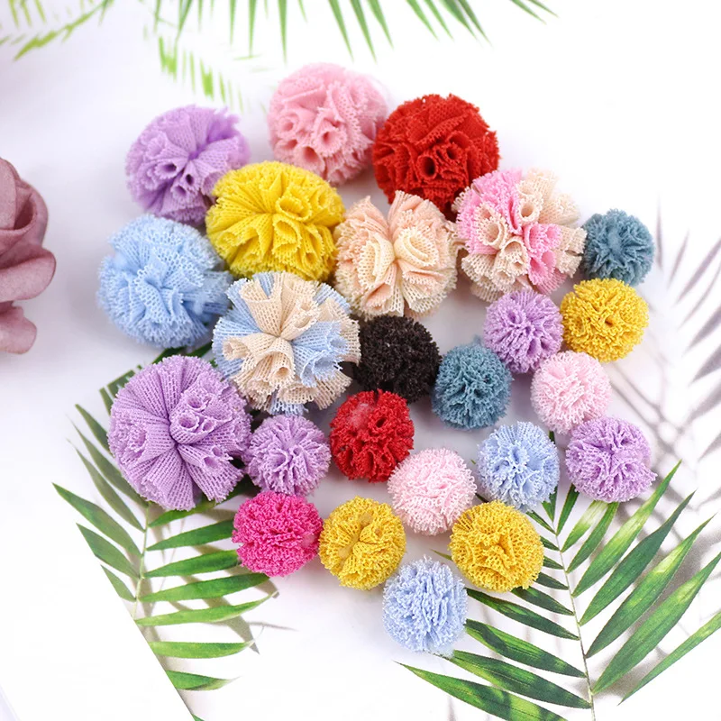 

15mm 25mm Korea Lace Ball DIY Gauze Elastic Flower Pompoms Craft Plush Mesh Pendant for Hairpins Jewelry Making Accessories