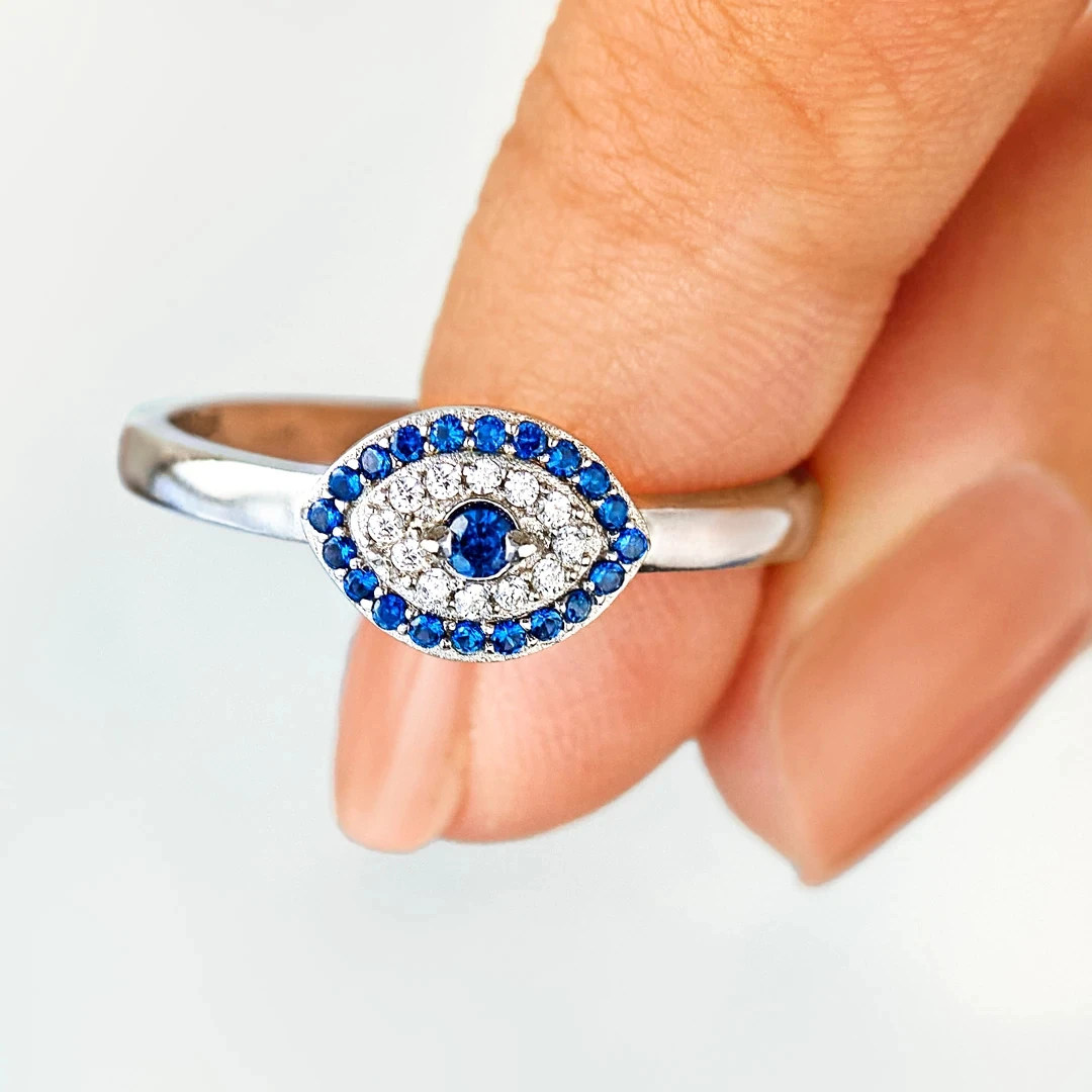 

YOU'RE ALWAYS PROTECTED EVIL EYE RING 925 Silver Devil's Eye Ring Gift for Mom Girlfriend Christmas Present High End Jewelry