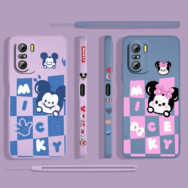

Disney Boys Anime Mickey Phone Case For Xiaomi Redmi K50 K40 K30 Gaming 10X 9 9A 9T 9AT 8 8A Pro 4G 5G TPU Gel Liquid Left Rope