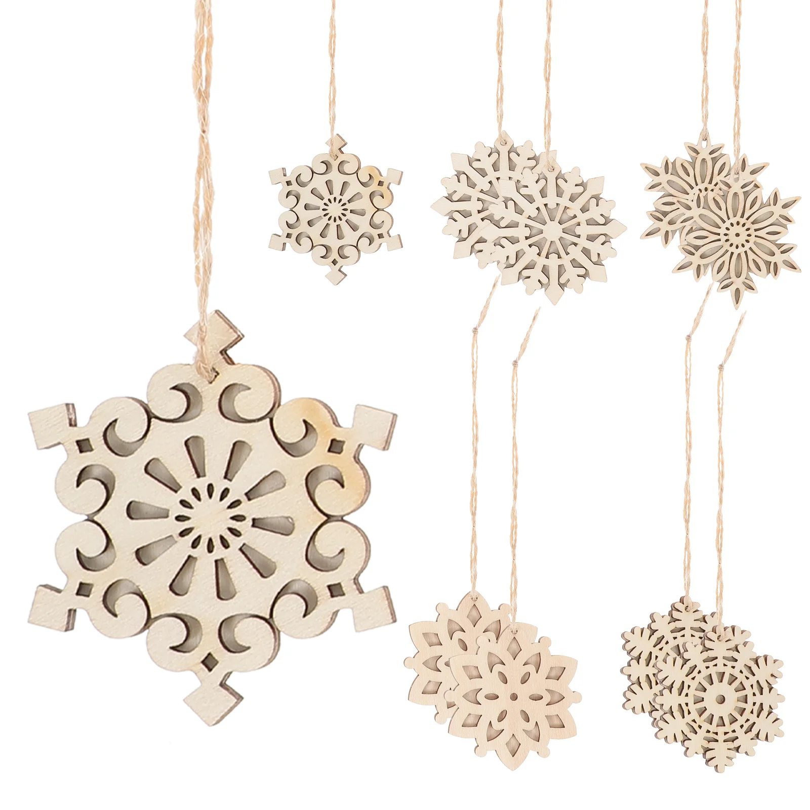 

Snowflake Christmas Ornaments Wood Wooden Tree Hanging Embellishments Unfinished Xmas Gift Pendant Tags Cutouts Slice Diy