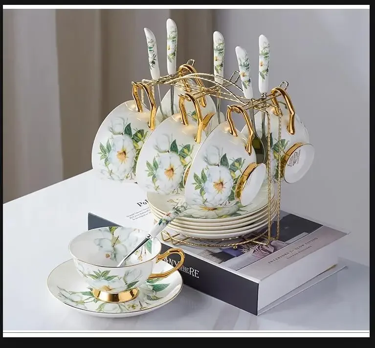 Элегантная чайная чашка из костяного фарфора блюдце ложка набор 200 мл