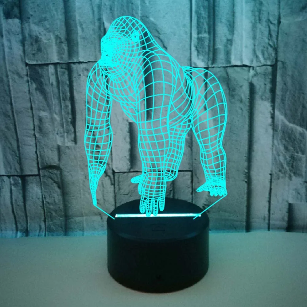 3d Night Light Animal Gorilla 3D Illusion Lamp 16 Color with Remote Nightlight Birthday Gifts Kids Baby Room Decor Sleep Lights images - 6