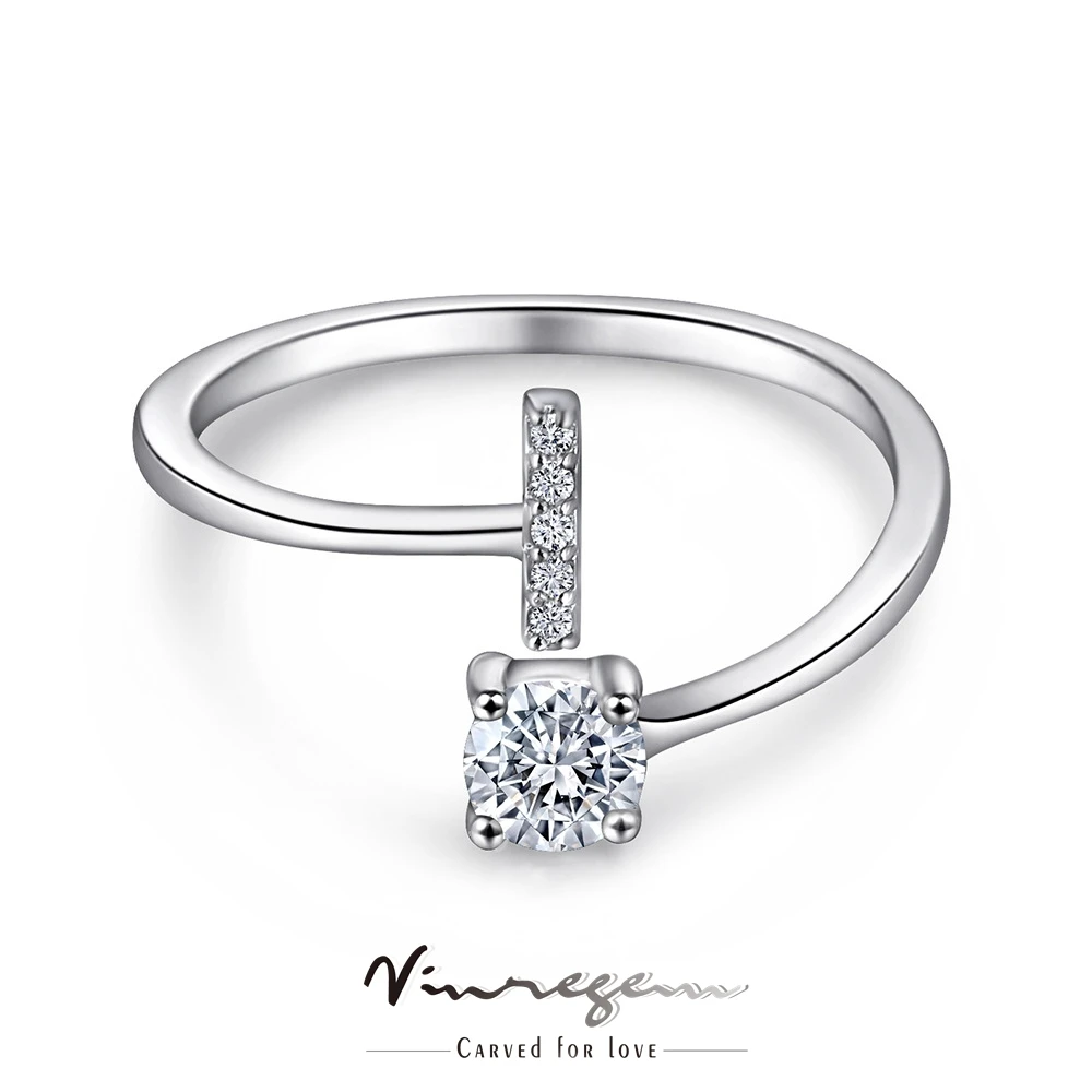 

Vinregem 925 Sterling Silver 26 Letter White Sapphire Synthetic Moissanite Ring for Women Wedding Engagement Gift Drop Shipping