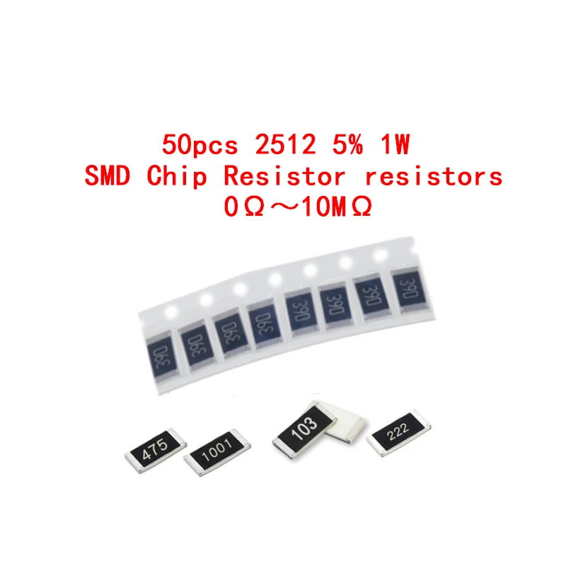 50 шт. 2512 5% 1 Вт SMD Чип резисторы 0-10 м 0 10 22 100 220 470 Ом 1K 2 K 10K 4 7 100K 1M | Электронные