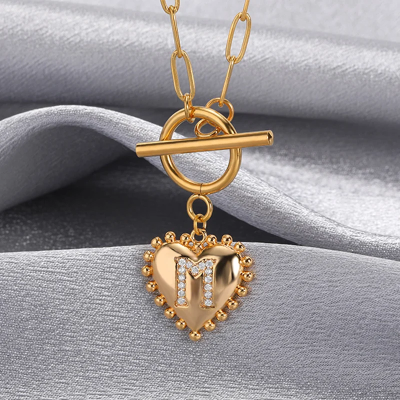 

Initial Charm A-Z Letters Necklaces For Women Stainless Steel Heart Shape Alphabet Necklaces Korean Jewelry collares para mujer