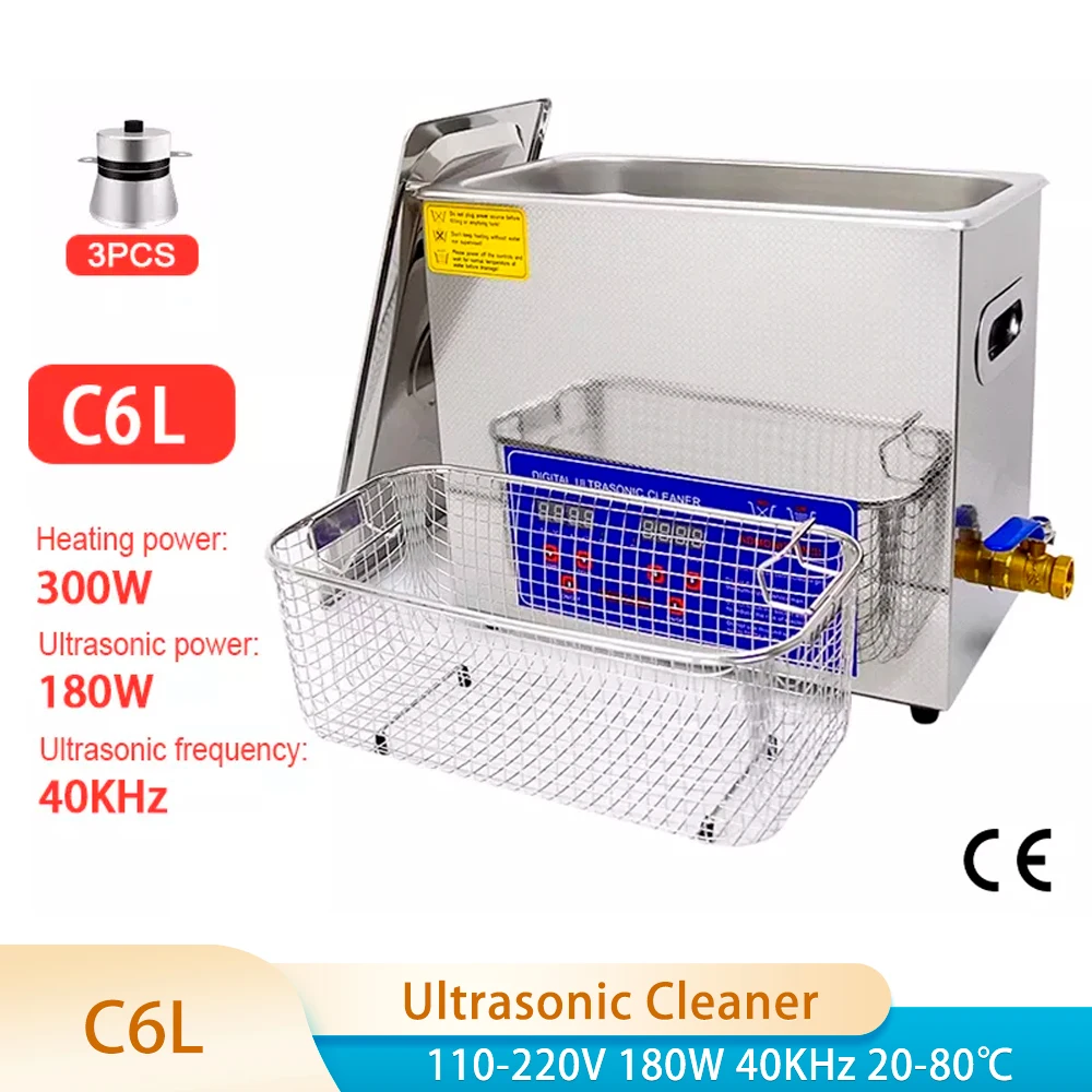 

Digital Ultrasonic Cleaner 6L 180W Sonicator Bath 40Khz Degas for Gold Silver Jewelry Glasses Necklace Oxides Rust Oil Washer
