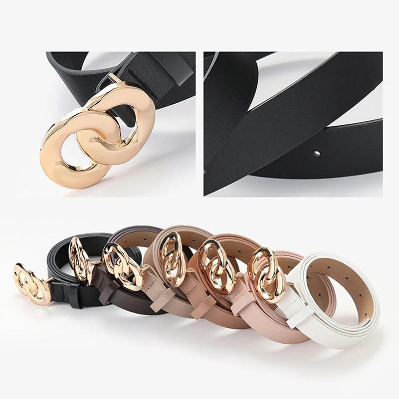 

pu Leather belt women waist luxury black belts for jeans dresses woman double ring buckle girls ladies fashion decorative
