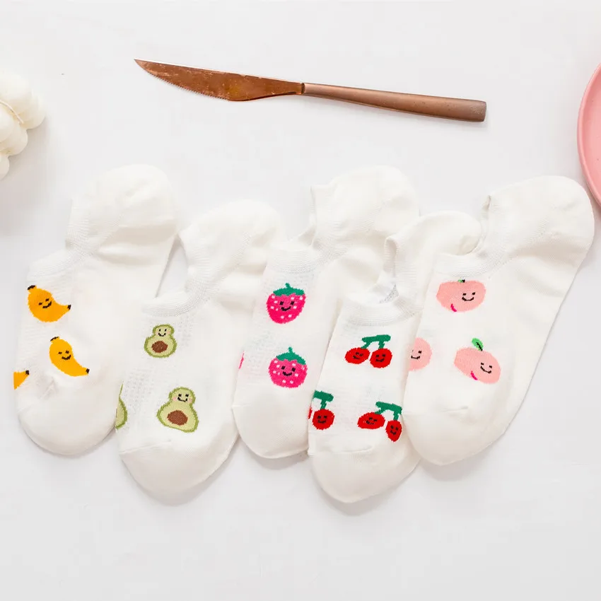 

Female boat socks student white socks fruit series avocado strawberry 2020 new shallow mouth mesh breathable cute cotton socks