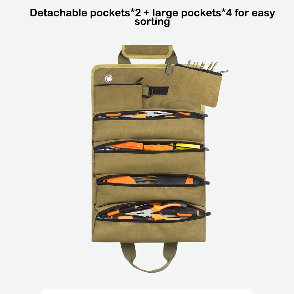 

Roll-up Storage Bag Portable Replacement Heavy Duty Washable Multi-pocket Grinder Pliers Pouch Pocket Organizer Khaki