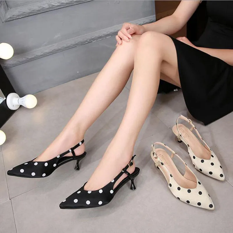 

Босоножки женские на шпильке, заостренный носок, средней высоты, модные Универсальные однотонные туфли на плоской подошве, с ремешком сзади...