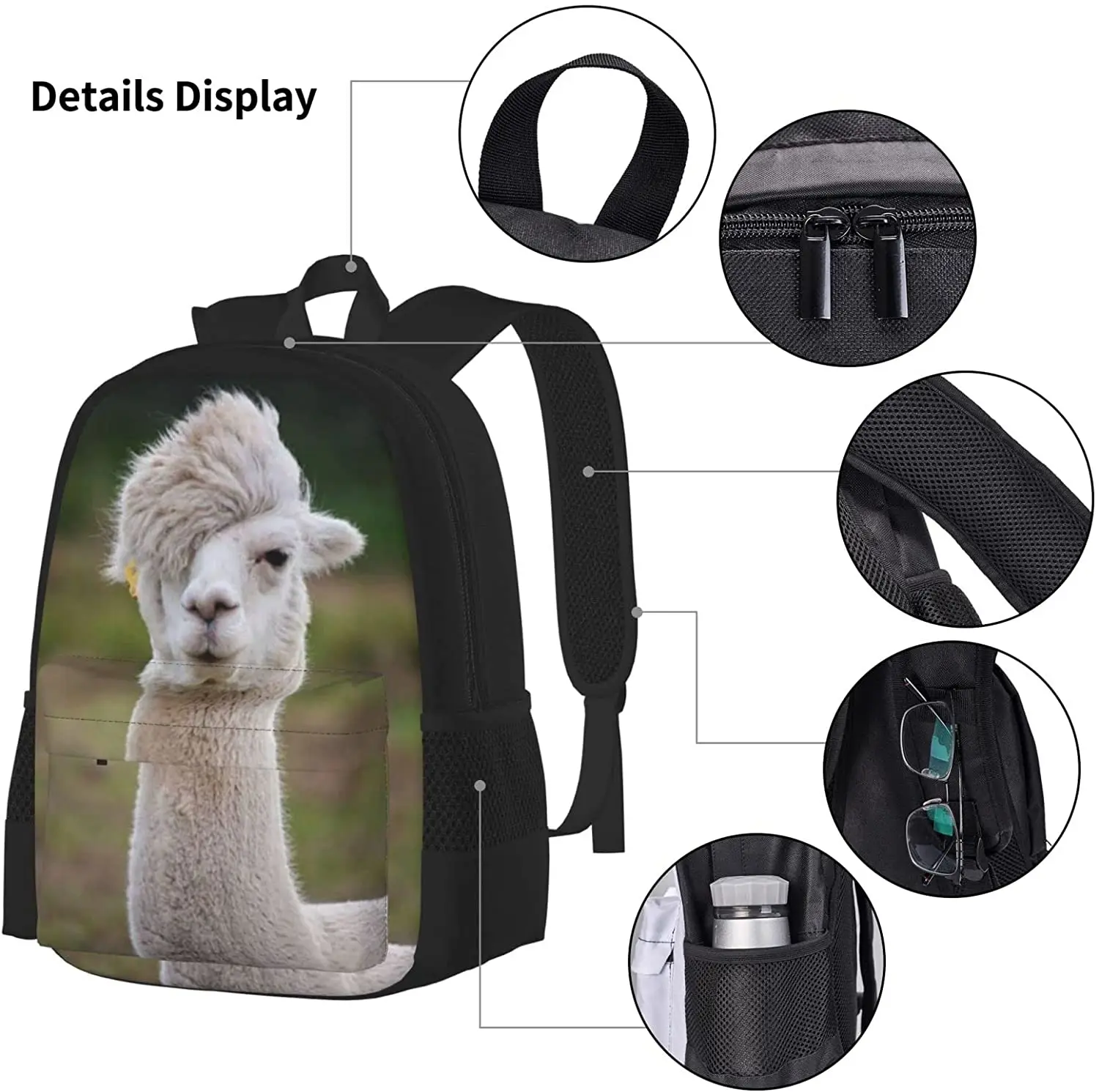 Kids School Backpack Vicuna Schoolbag Travel Bag Casual Daypack Lunch Bag Pencil Case for Boys Teens Girls 3pcs Sets