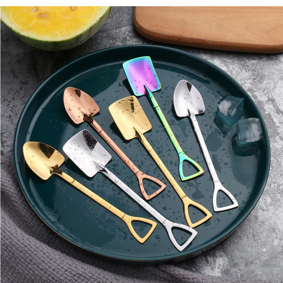 

2PCS 304 stainless steel coffee spoon Retro shovel spoon for ice cream Creative tea-spoon Tableware Bar Tool Cutlery set