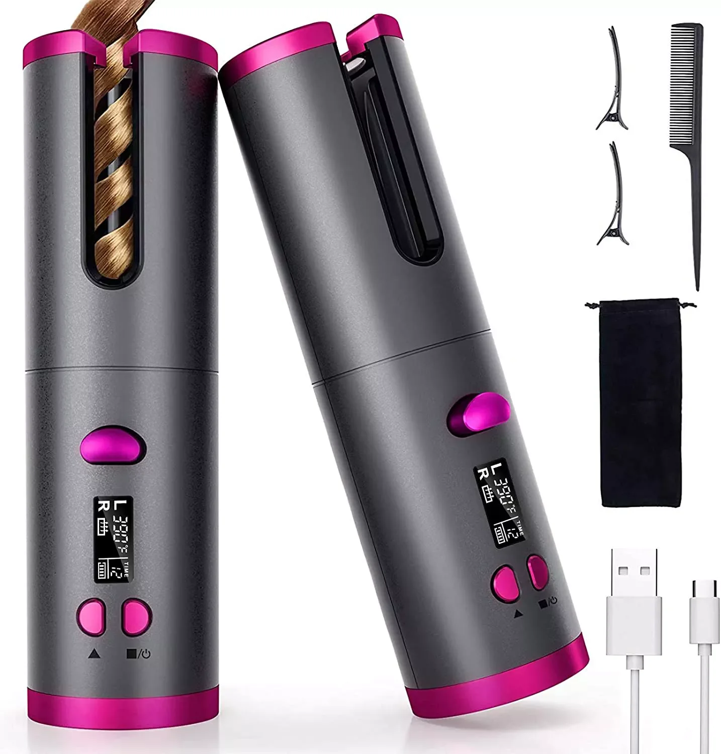 

NEW IN Automatic Hair Curler USB Rechargeable Ceramic Barrels Fast Styling Wireless Hair Curling Iron Cordless Portable Hair Wav