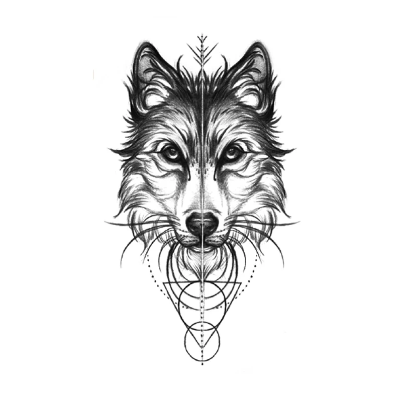 

Geometry Waterproof Temporary Tattoo Sticker Realistic Wolf Totem Design Fake Tattoos Flash Tatoos Arm Body Art for Women Men